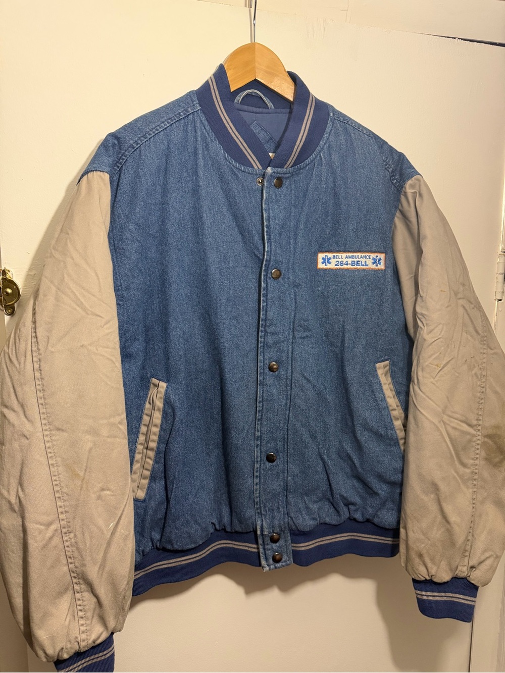 Denim Bomber Jacket - Blue and Beige